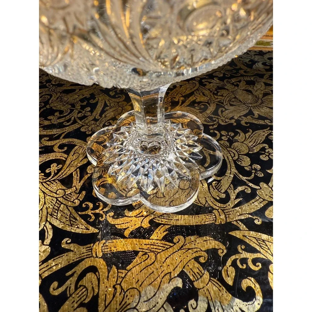 Antique EAPG Compote Bowl: Daisy Button Pattern, Gold Rim Pedestal‎ Dish